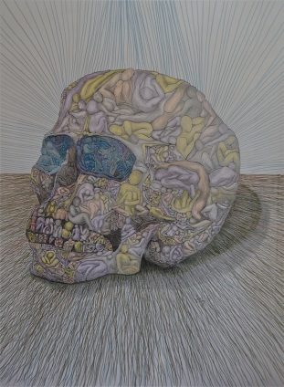Nine Billion Nightmare Skull   graphite, colored pencil, ink on paper “36x30”  2013